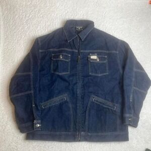 Vintage rocawear men's blue denim‎ jacket quilt lined heavyweight hiphop Y2K xl